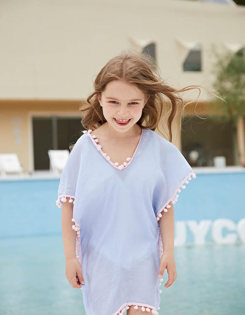 Load image into Gallery viewer, Girls Swim Cover up Beach Swimwear Coverup Swimsuit Wraps with Pom Pom Trim

