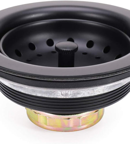 3-1/2 Inch Kitchen Sink Stainless Steel Basket Strainer Water Stopper with Drain Assembly, Black Finish Rustproof and Durable