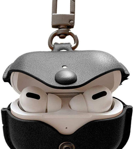 Genuine Leather Case Compatible with Airpods Pro Case,  Protective Cover for Apple Airpods Pro Wireless Charging Case Headphones Earpods, Soft Leather Cover with Keychain Hook Black