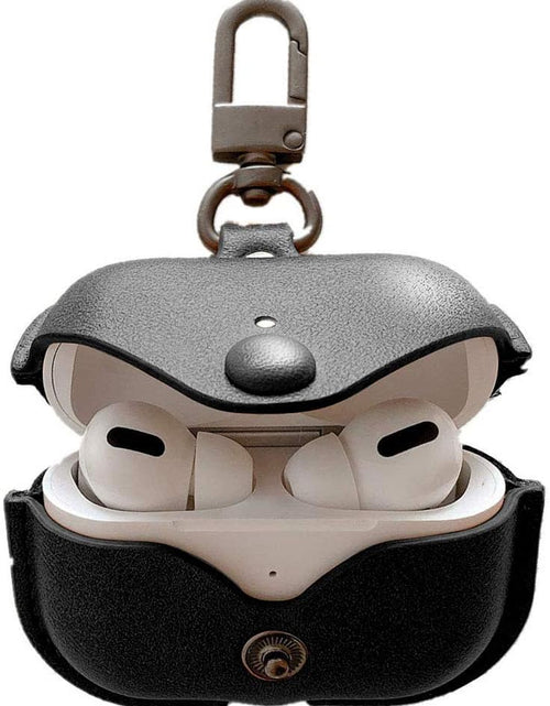 Load image into Gallery viewer, Genuine Leather Case Compatible with Airpods Pro Case,  Protective Cover for Apple Airpods Pro Wireless Charging Case Headphones Earpods, Soft Leather Cover with Keychain Hook Black
