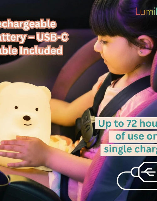 Load image into Gallery viewer, Lumipet Bear Jumbo Kids Night Light, Cute Nursery Light for Baby, Toddler, Silicone LED Lamp, Remote Operated, USB Rechargeable Battery, 9 Available Colors, Timer Auto Shutoff
