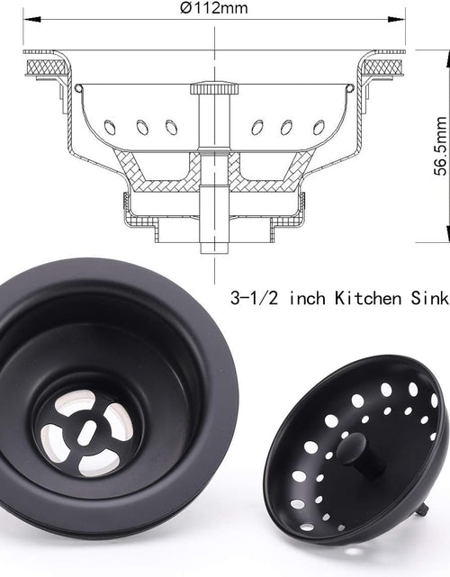 Load image into Gallery viewer, 3-1/2 Inch Kitchen Sink Stainless Steel Basket Strainer Water Stopper with Drain Assembly, Black Finish Rustproof and Durable
