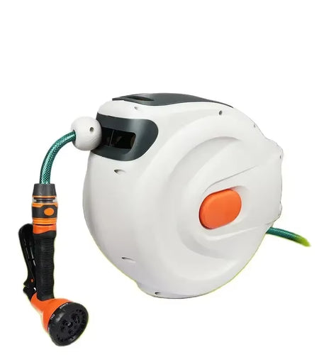 10/20M Automatic Rewind Hose Reel with 7 Pattern Hose Nozzle Water Hose Reel Slow Return System for Car Garden