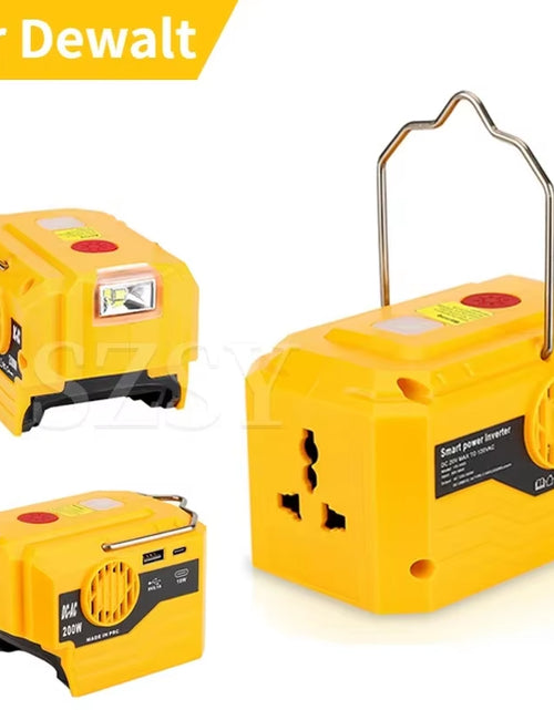 Load image into Gallery viewer, PowerPro Dewalt Battery Inverter – 18V-20V DC to 120V/220V AC with Dual USB, Ultimate Outdoor Power Adapter
