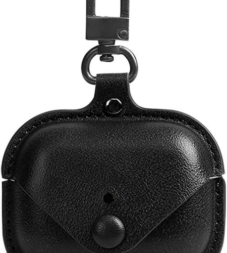 Genuine Leather Case Compatible with Airpods Pro Case,  Protective Cover for Apple Airpods Pro Wireless Charging Case Headphones Earpods, Soft Leather Cover with Keychain Hook Black