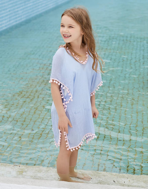 Load image into Gallery viewer, Girls Swim Cover up Beach Swimwear Coverup Swimsuit Wraps with Pom Pom Trim
