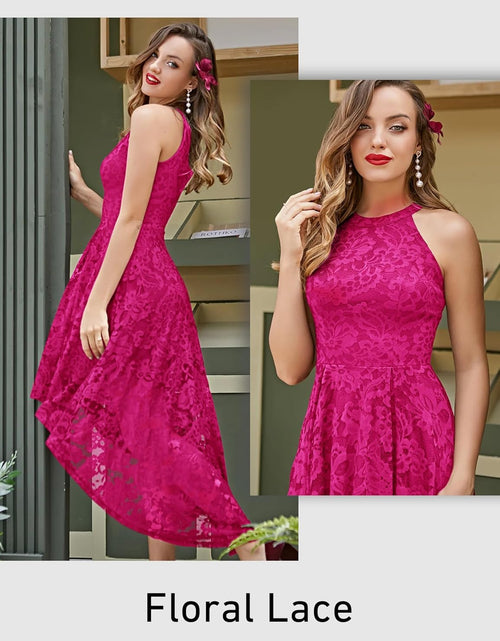 Load image into Gallery viewer, Women&#39;S Halter Floral Lace Cocktail Party Dress Hi-Lo Bridesmaid Dress
