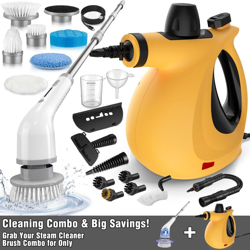 Pressurized Handheld Steam Cleaner & Rechargeable Spin Scrubber