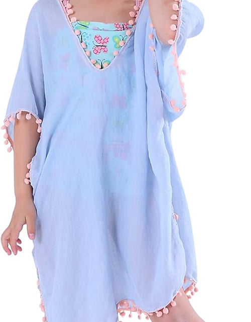Load image into Gallery viewer, Girls Swim Cover up Beach Swimwear Coverup Swimsuit Wraps with Pom Pom Trim
