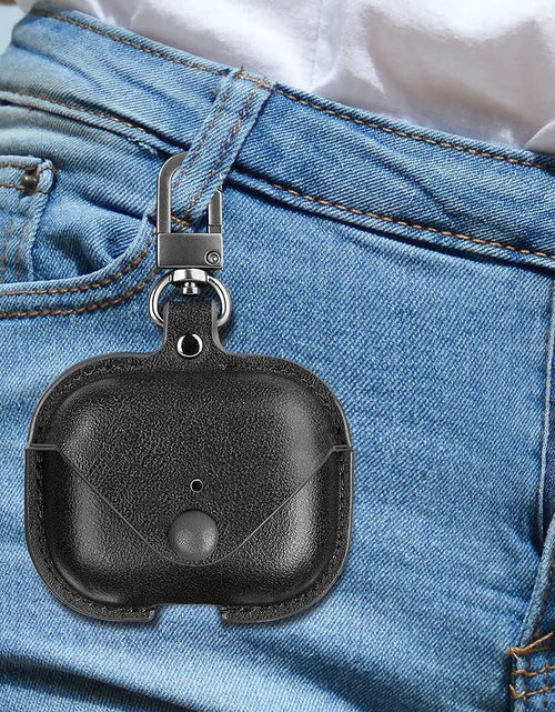 Load image into Gallery viewer, Genuine Leather Case Compatible with Airpods Pro Case,  Protective Cover for Apple Airpods Pro Wireless Charging Case Headphones Earpods, Soft Leather Cover with Keychain Hook Black
