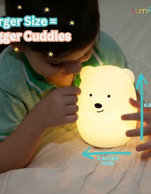 Load image into Gallery viewer, Lumipet Bear Jumbo Kids Night Light, Cute Nursery Light for Baby, Toddler, Silicone LED Lamp, Remote Operated, USB Rechargeable Battery, 9 Available Colors, Timer Auto Shutoff
