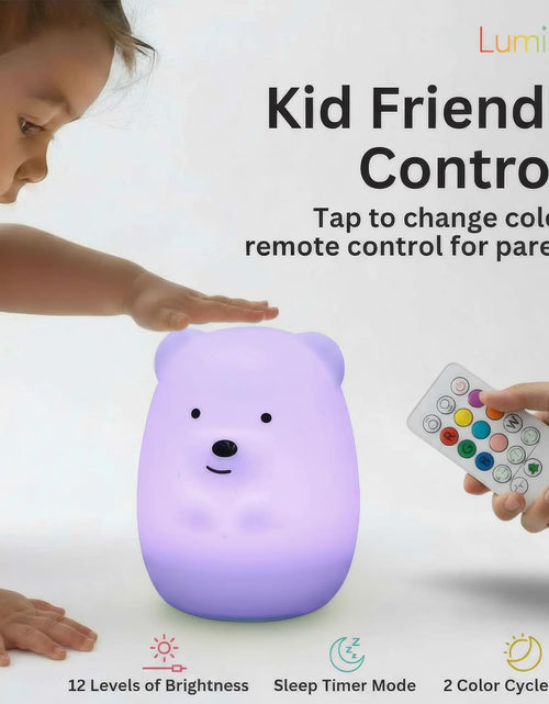 Load image into Gallery viewer, Lumipet Bear Jumbo Kids Night Light, Cute Nursery Light for Baby, Toddler, Silicone LED Lamp, Remote Operated, USB Rechargeable Battery, 9 Available Colors, Timer Auto Shutoff
