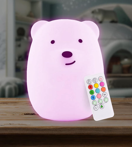 Lumipet Bear Jumbo Kids Night Light, Cute Nursery Light for Baby, Toddler, Silicone LED Lamp, Remote Operated, USB Rechargeable Battery, 9 Available Colors, Timer Auto Shutoff