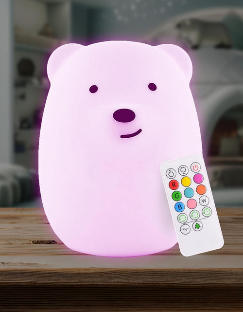 Load image into Gallery viewer, Lumipet Bear Jumbo Kids Night Light, Cute Nursery Light for Baby, Toddler, Silicone LED Lamp, Remote Operated, USB Rechargeable Battery, 9 Available Colors, Timer Auto Shutoff
