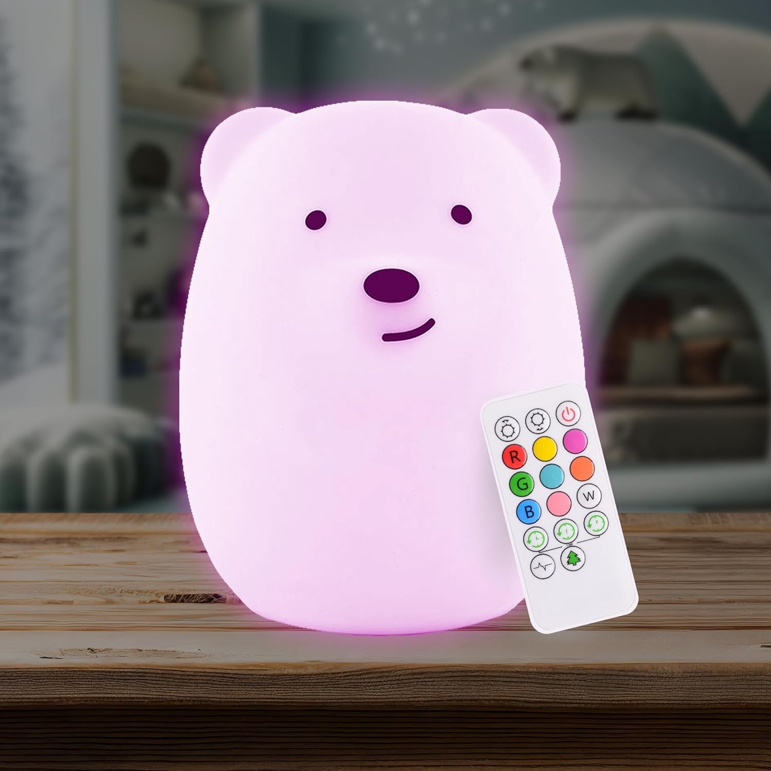 Lumipet Bear Jumbo Kids Night Light, Cute Nursery Light for Baby, Toddler, Silicone LED Lamp, Remote Operated, USB Rechargeable Battery, 9 Available Colors, Timer Auto Shutoff