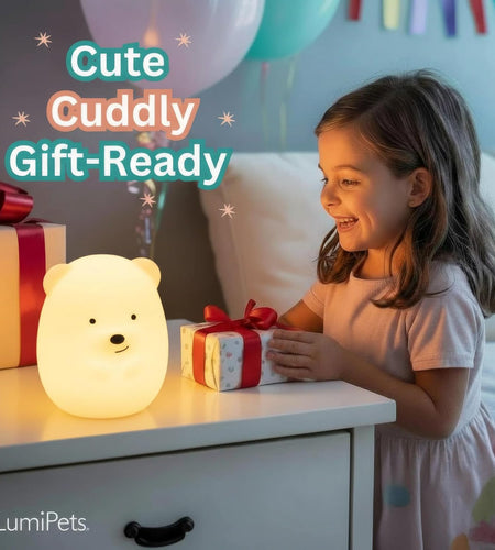 Lumipet Bear Jumbo Kids Night Light, Cute Nursery Light for Baby, Toddler, Silicone LED Lamp, Remote Operated, USB Rechargeable Battery, 9 Available Colors, Timer Auto Shutoff