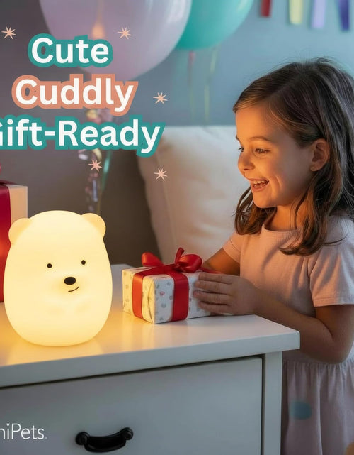 Load image into Gallery viewer, Lumipet Bear Jumbo Kids Night Light, Cute Nursery Light for Baby, Toddler, Silicone LED Lamp, Remote Operated, USB Rechargeable Battery, 9 Available Colors, Timer Auto Shutoff
