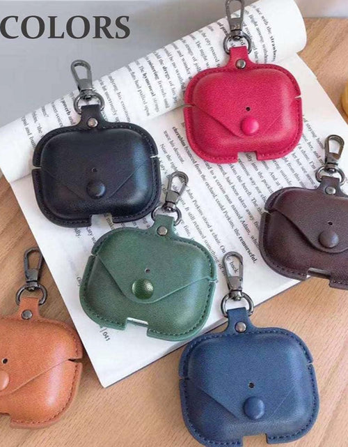 Load image into Gallery viewer, Genuine Leather Case Compatible with Airpods Pro Case,  Protective Cover for Apple Airpods Pro Wireless Charging Case Headphones Earpods, Soft Leather Cover with Keychain Hook Black
