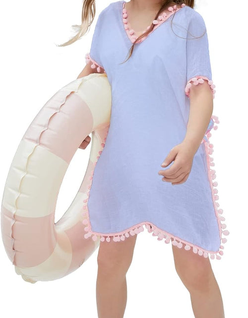 Load image into Gallery viewer, Girls Swim Cover up Beach Swimwear Coverup Swimsuit Wraps with Pom Pom Trim
