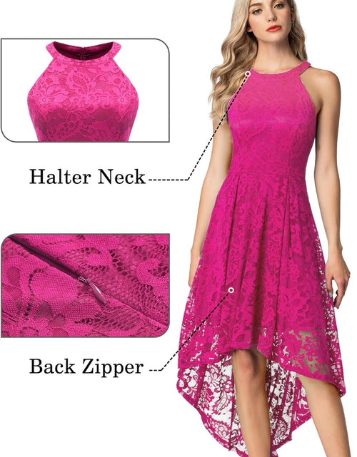 Load image into Gallery viewer, Women&#39;S Halter Floral Lace Cocktail Party Dress Hi-Lo Bridesmaid Dress
